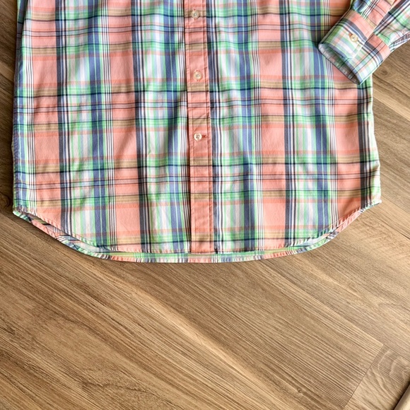 Southern Tide Medium Performance Stretch Collared Shirt Peach Green Plaid - Picture 12 of 14